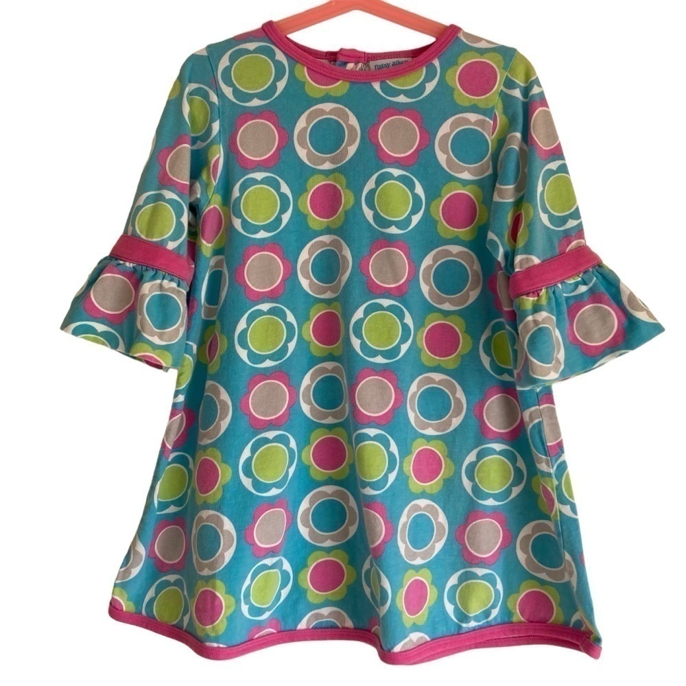 Chez Ami by Patsy Aiken Retro Style Bell Sleeve Floral Polka Dot Cotton Dress 6X